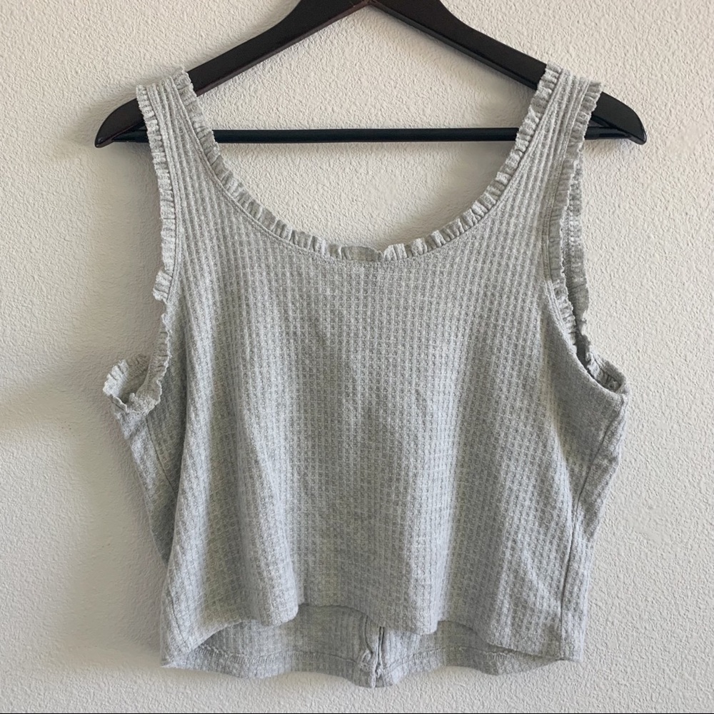Wild Fable Ribbed Waffle Ruffle Tank Top Buttons Basic Gray - Picture 4 of 5